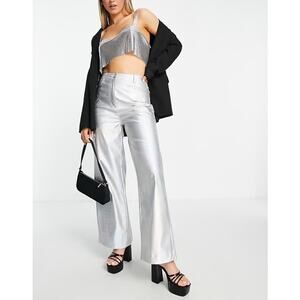 ASOS Annorlunda Silver Pants Wide Leg Y2K Cyber Cyperpunk Iridescent Metallic